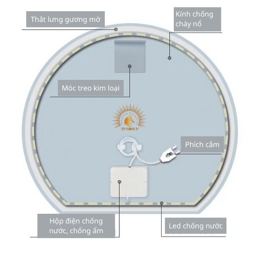 Gương LED cảm ứng.Gương nhà tắm,trang trí cửa hàng, gương led bán nguyệt, hình tròn khuyết TP-GL004