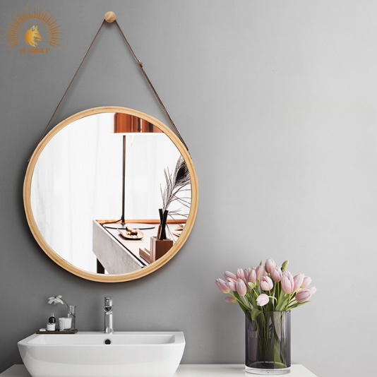 Gương treo tường viền gỗ decor phòng với móc treo dây thừng xinh xắn - Đủ size TP-GL006