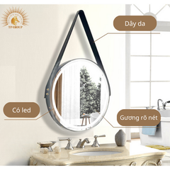 Gương treo tường viền gỗ decor phòng với móc treo dây thừng xinh xắn - Đủ size TP-GL006