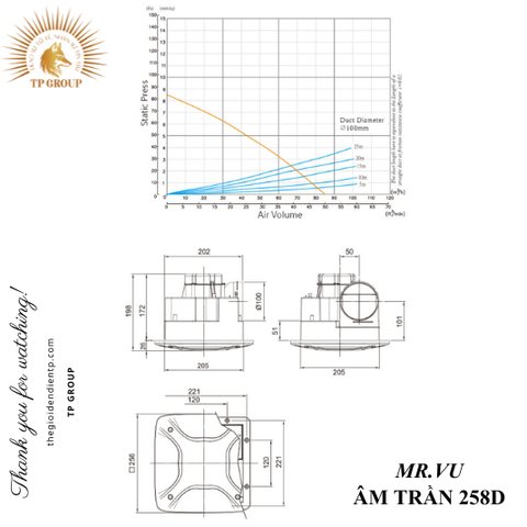 QUẠT HÚT ÂM TRẦN 258D