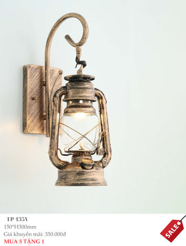 Đèn vách bão giả cổ màu đồng điện 220V bóng đèn led E27