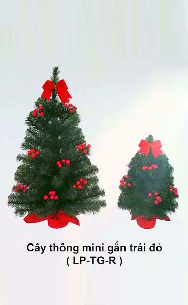 Cây Thông Mini Màu Xanh Gắn Trái Đỏ