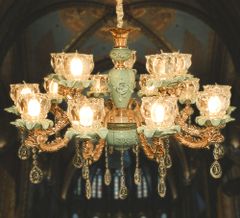 ĐÈN CHÙM PHA LÊ SỨ XANH NGỌC SANG TRỌNG (HÀNG ĐẶT 10 -15 NGÀY)