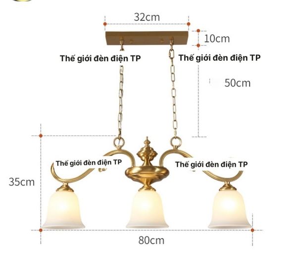 Đèn thả bằng đồng trang trí bàn ăn phong cách Châu âu tân cổ điển