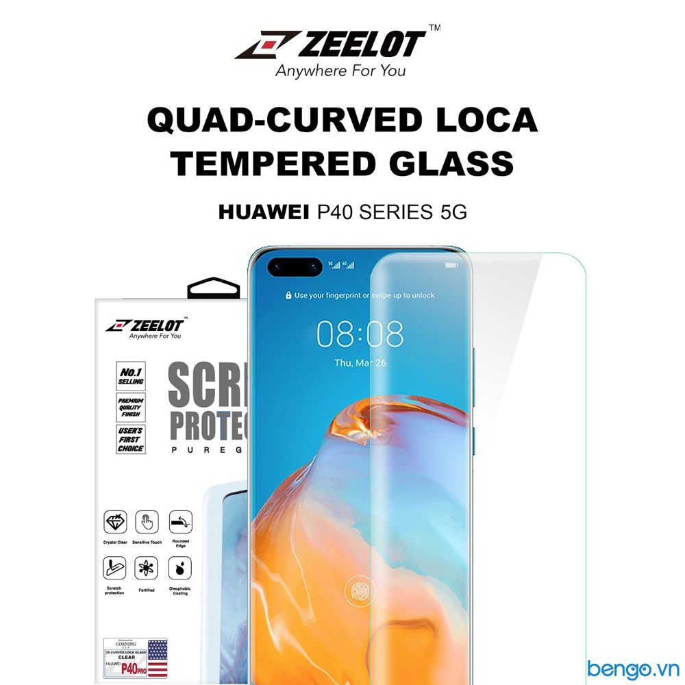  Dán cường lực Huawei P40 Pro Loca UV Zeelot PureGlass 3D Clear 