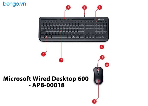  Bộ Bàn Phím, Chuột Có Dây Microsoft Wired Desktop 600 - APB-00018 