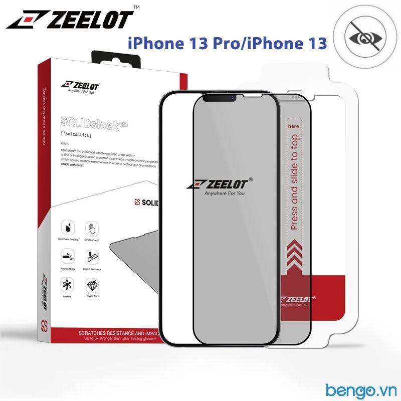  Dán Cường Lực iPhone 13/13 Pro ZEELOT SOLIDsleek Chống Nhìn Trộm Kèm Kit Dán 