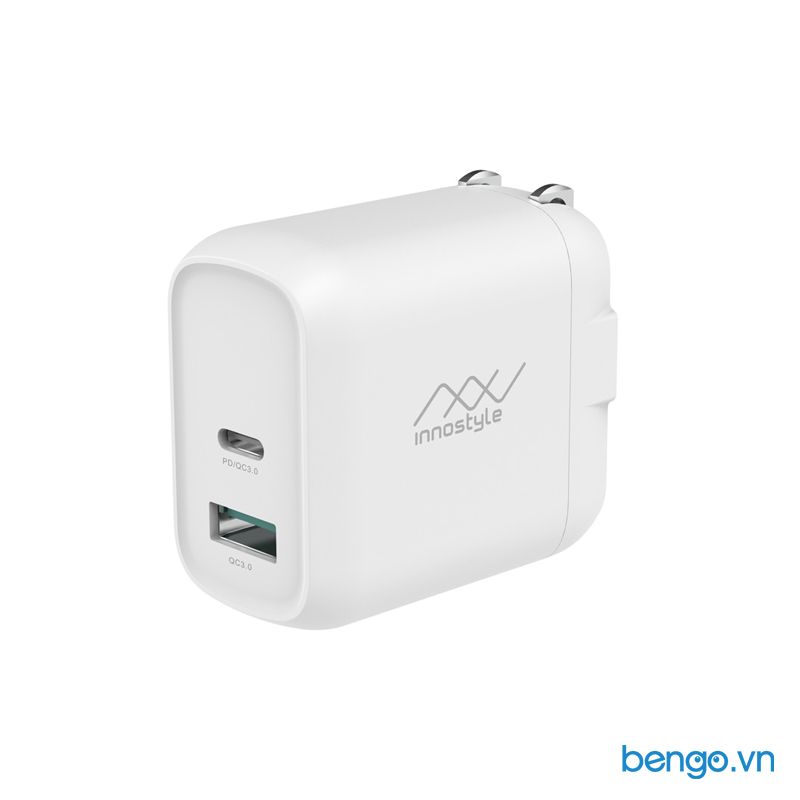  Sạc nhanh INNOSTYLE Minigo Pro 2 cổng (USB PD + USB C PD/QC 3.0) 18W - IP18-2PD 