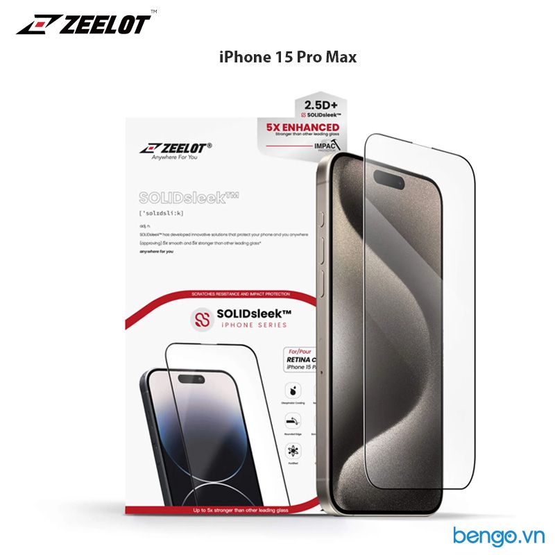  Dán cường lực iPhone 15 Pro Max ZEELOT SOLIDsleek Clear 