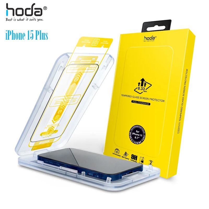  Cường lực iPhone 15 Pro Max/15 Pro/15 Plus/15 Hoda Clear có khung dán (hộp vàng) 