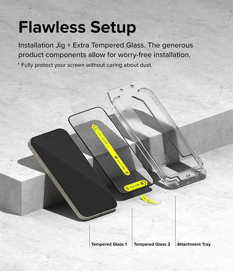  [Combo 2] Dán cường lực kèm khung dán iPhone 15 Pro Max RINGKE Easy Slide Tempered Glass 