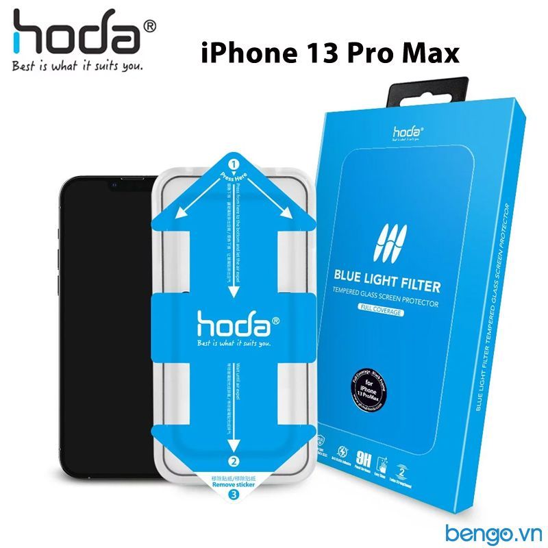  Dán Cường Lực iPhone 13 Pro Max HODA Full Chống Ánh Sáng Xanh Kèm Khung Dán 