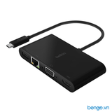  Hub Belkin USB-C to Gigabit Ethernet, HDMI, VGA, USB-A, USB-C 100W PD - AVC004btBK (Đen) 