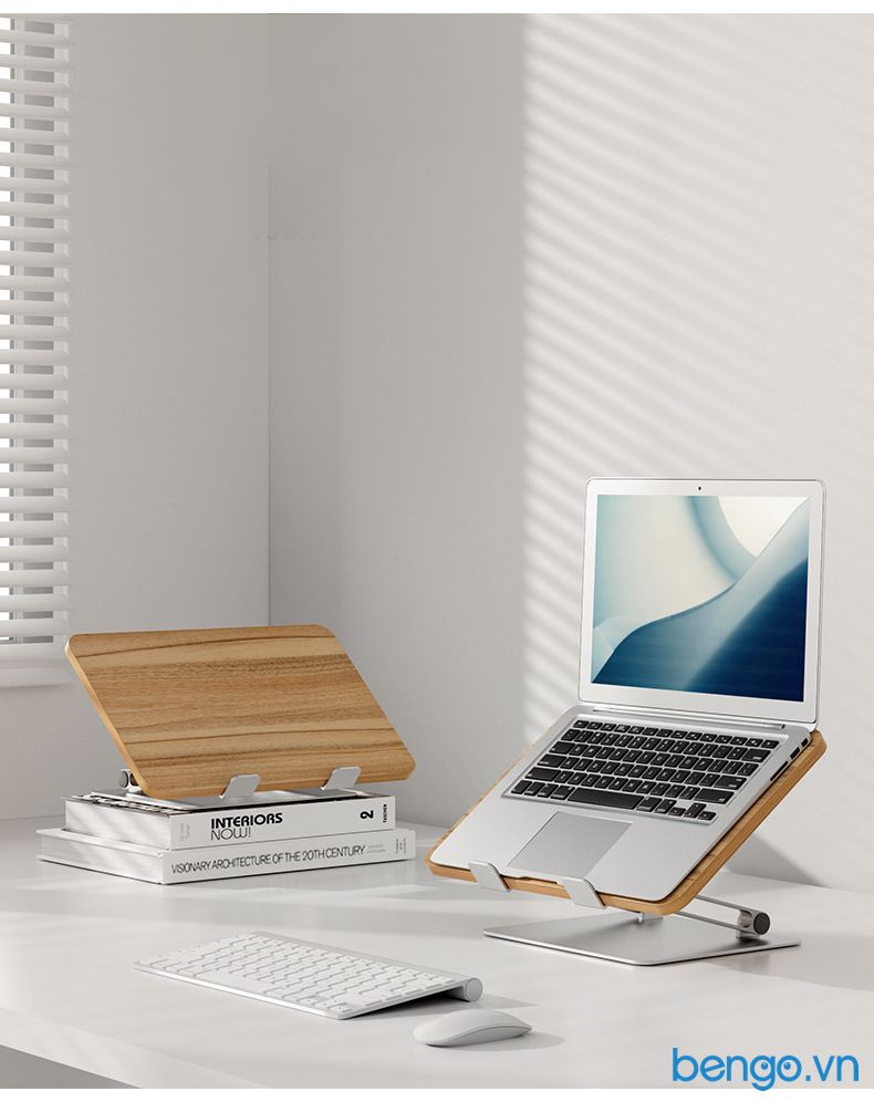  Chân đế giá đỡ Laptop UP mặt gỗ cho MacBook, Laptop, Tablet - Bạc 