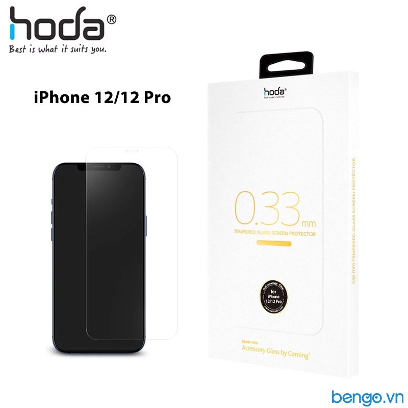  Dán Cường Lực iPhone 12/12 Pro HODA Full Clear AGbC Corning Kèm Khung Dán 