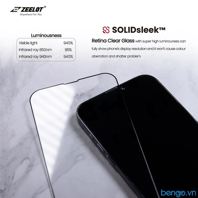  Dán Cường Lực iPhone 13/13 Pro ZEELOT SOLIDsleek Retina Clear Kèm Kit Dán 