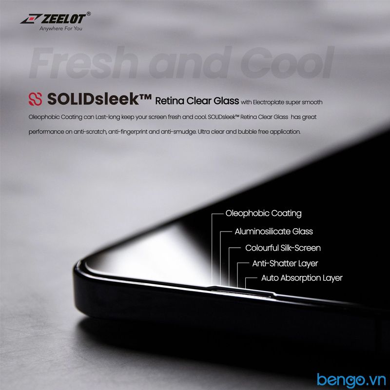  Dán Cường Lực iPhone 13 Pro Max ZEELOT SOLIDsleek Retina Clear Kèm Kit Dán 
