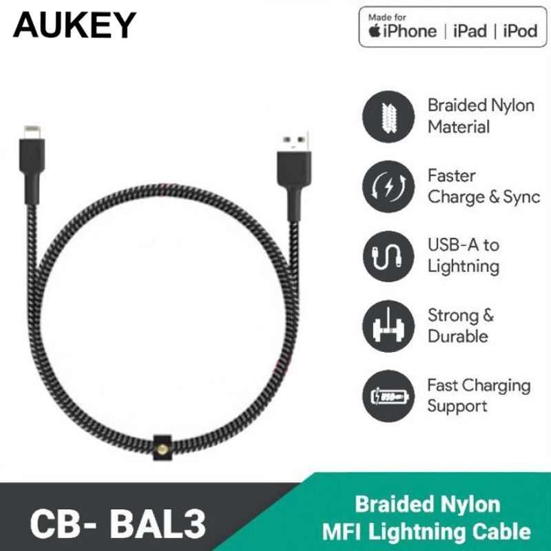  Cáp USB-A To Lightning MFi AUKEY Impulse Lightning Nylon Braided 1.2m - CB-BAL3 