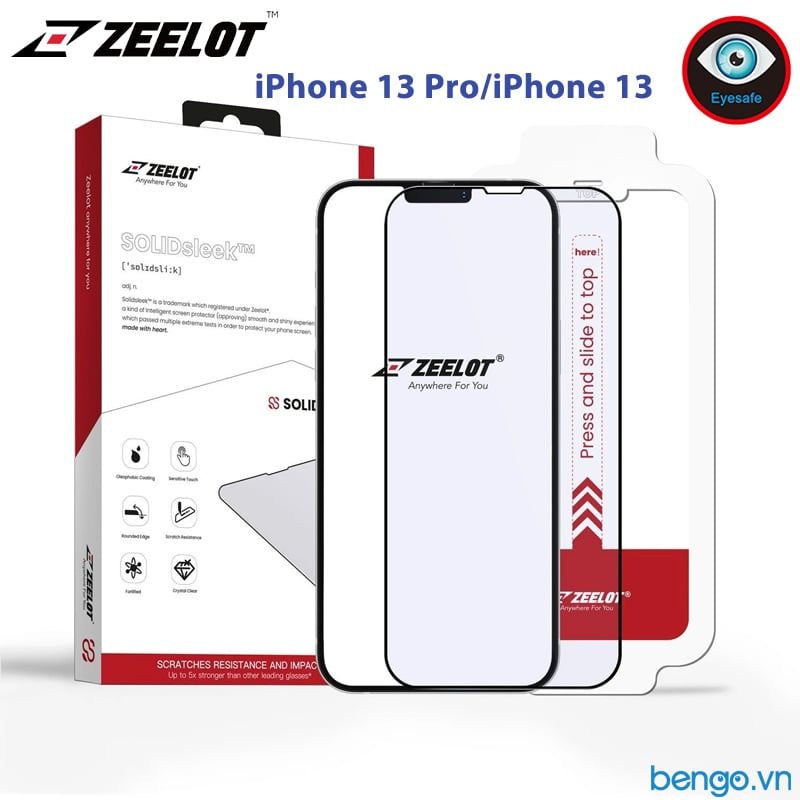  Dán cường lực iPhone 13/13 Pro ZEELOT SOLIDsleek chống ánh sáng xanh kèm Kit dán 