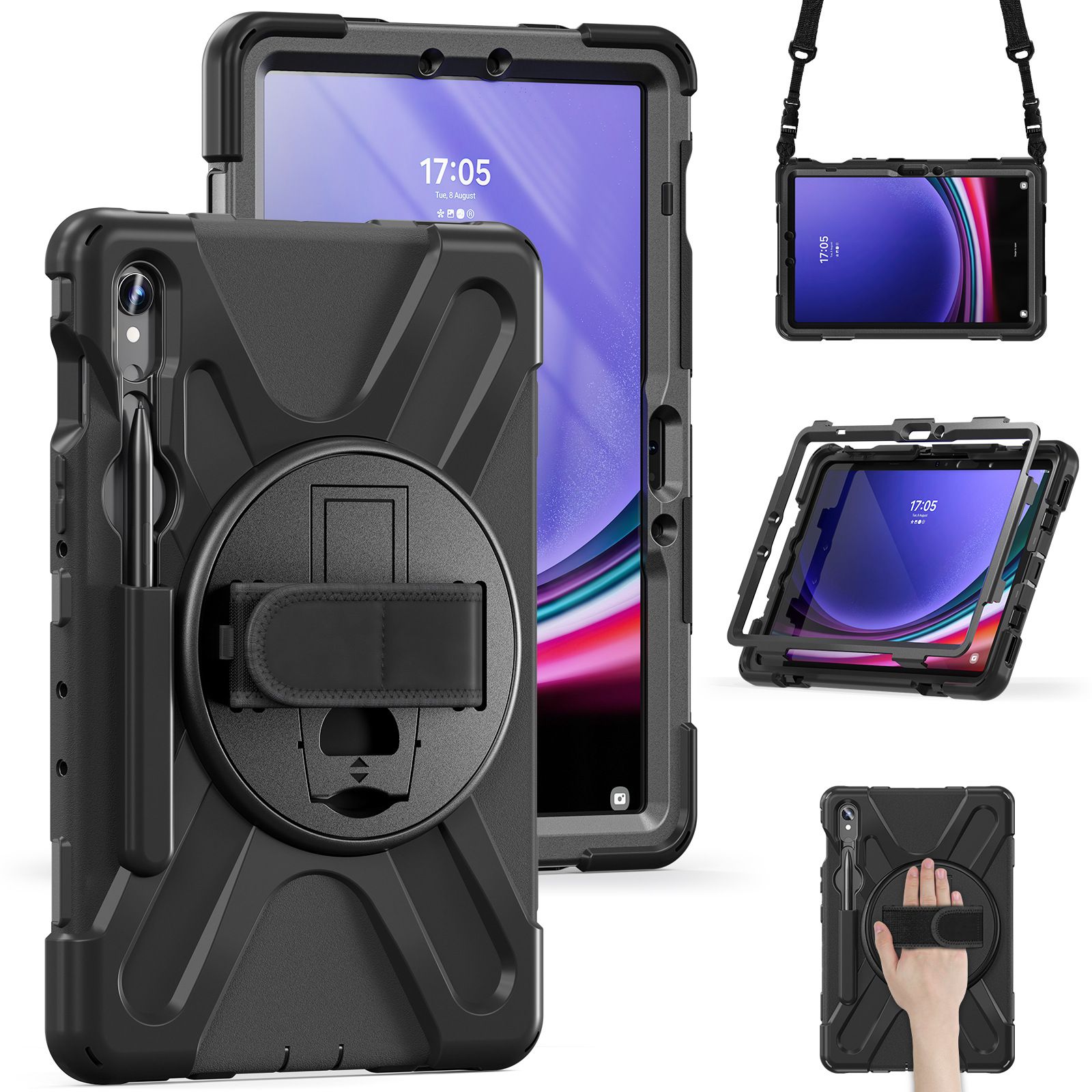  Ốp Lưng Samsung Galaxy Tab S10 FE/S9/S9 FE/S9 Plus/S9 Plus FE/S9 Ultra/Tab S8 Plus/S8 Ultra/S7 Plus Có Chân Dựng, Dây Đeo Vai Và Tay Chống Sốc 