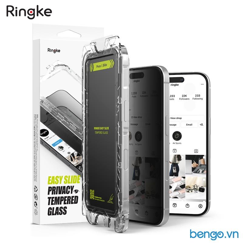  [Combo 2] Dán cường lực chống nhìn trộm iPhone 16 Pro Max/16 Pro/16 Plus/15 Plus/16/15 RINGKE Easy Slide Privacy Tempered Glass 