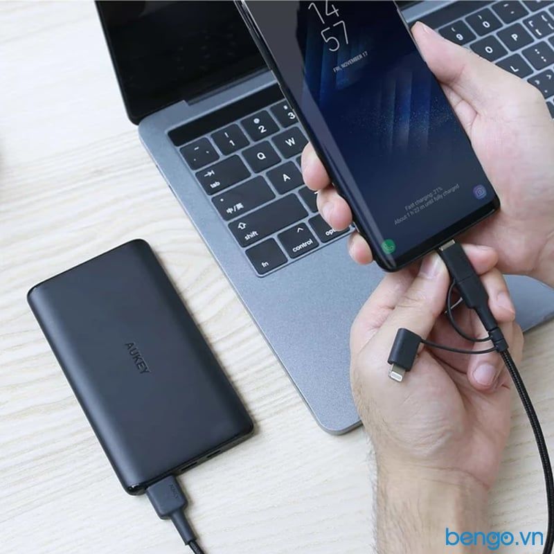  Cáp 3 Trong 1 AUKEY MFI Lightning Với Micro-USB & USB-C 1.2m - CB-BAL5 