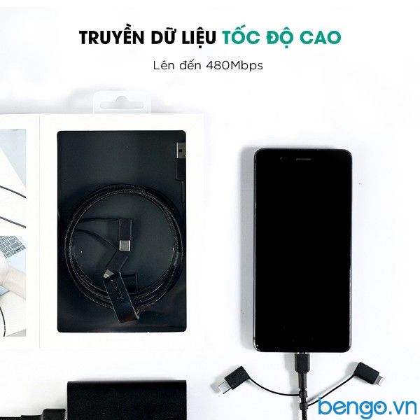  Cáp 3 Trong 1 AUKEY MFI Lightning Với Micro-USB & USB-C 1.2m - CB-BAL5 