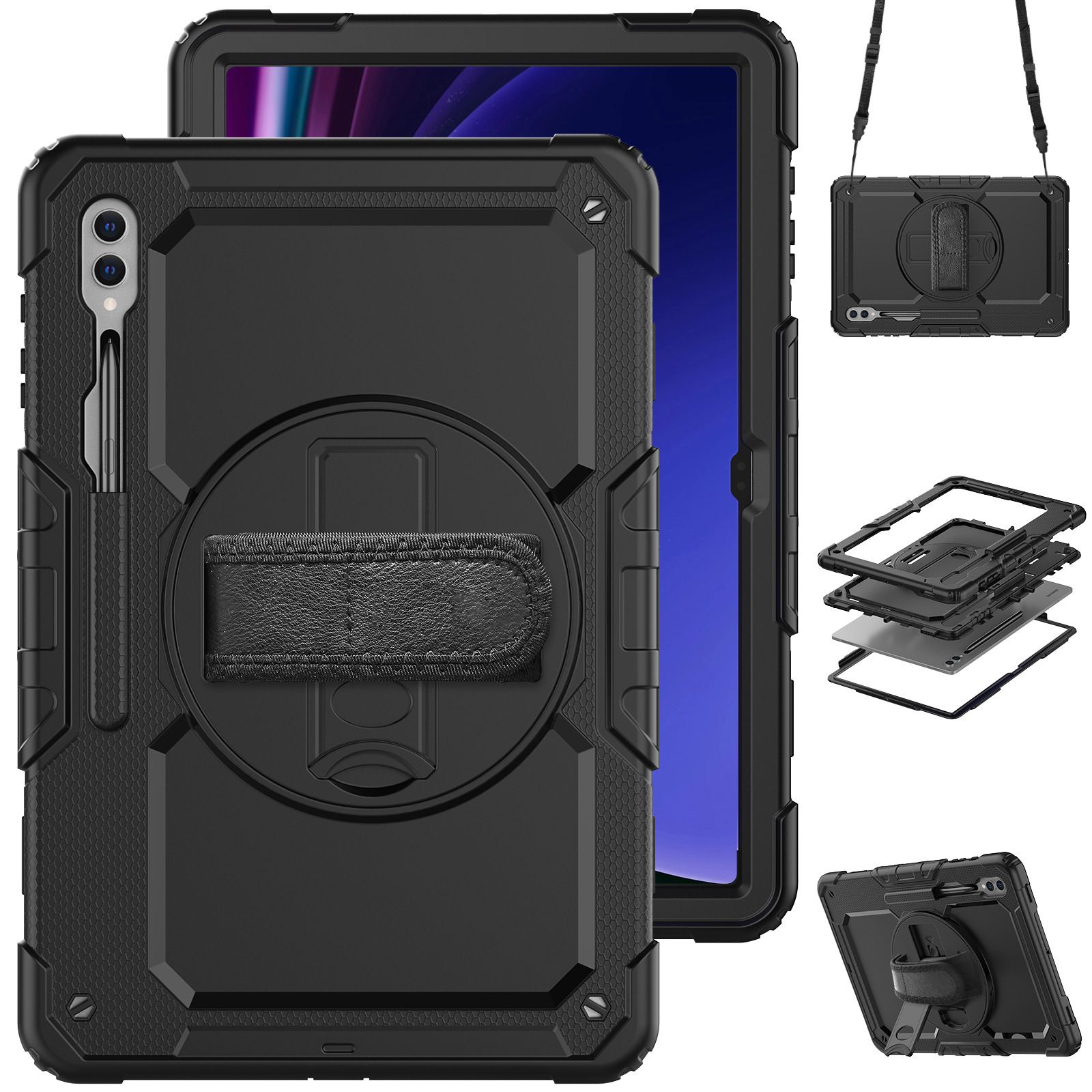  Ốp Lưng Samsung Galaxy Tab S10 FE/S9/S9 FE/S9 Plus/S9 Plus FE/S9 Ultra/Tab S8 Plus/S8 Ultra/S7 Plus Có Chân Dựng, Dây Đeo Vai Và Tay Chống Sốc 