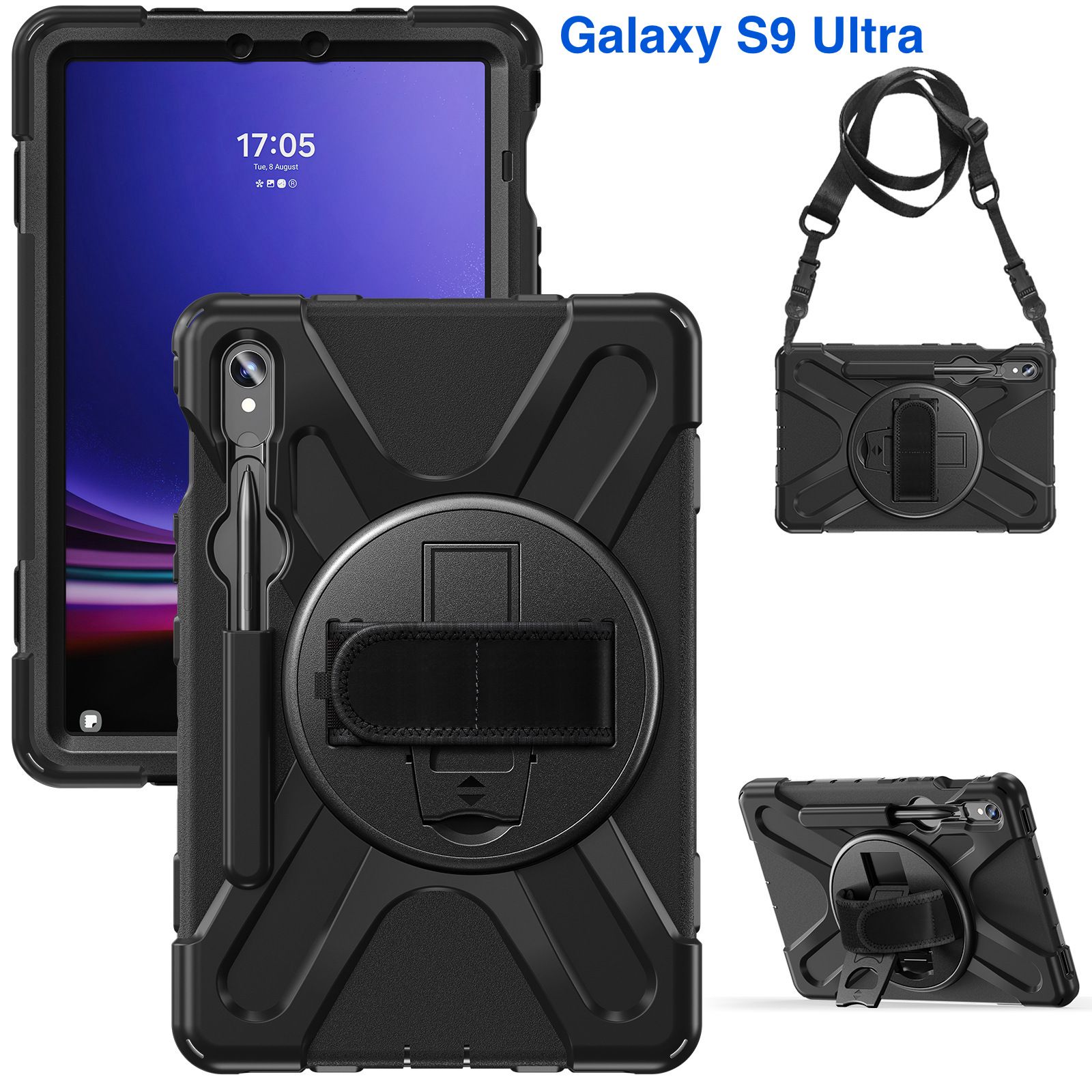  Ốp Lưng Samsung Galaxy Tab S10 FE/S9/S9 FE/S9 Plus/S9 Plus FE/S9 Ultra/Tab S8 Plus/S8 Ultra/S7 Plus Có Chân Dựng, Dây Đeo Vai Và Tay Chống Sốc 