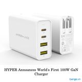  Sạc Đa Cổng HyperJuice GaN 100W Smallest 2 Cổng USB-C + 2 Cổng USB-A - HJ-GAN100 