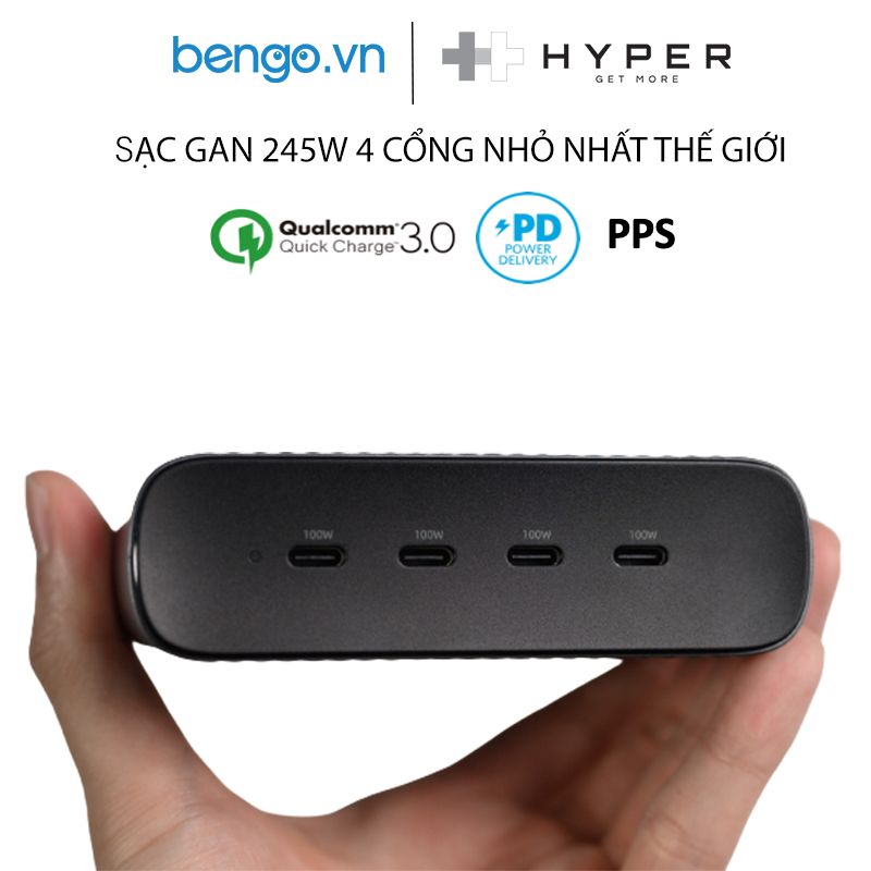  SẠC HYPERJUICE 245W GAN 4 USB-C PD/PPS/QC4.0+ NHỎ NHẤT THẾ GIỚI - GAN245 