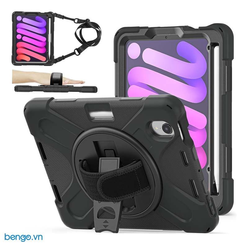  Ốp lưng iPad Mini 7 chống sốc có dây đeo chân dựng xoay 360 Zaki 