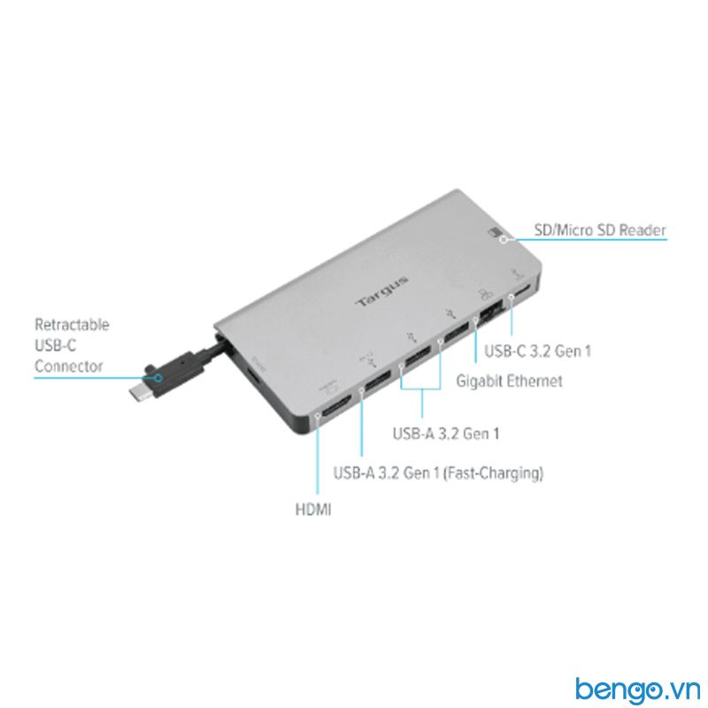  Cổng Chuyển TARGUS 8 In 1 USB-C Docking Station Với Cáp USB-C Có Thể Tháo Rời - DOCK414 