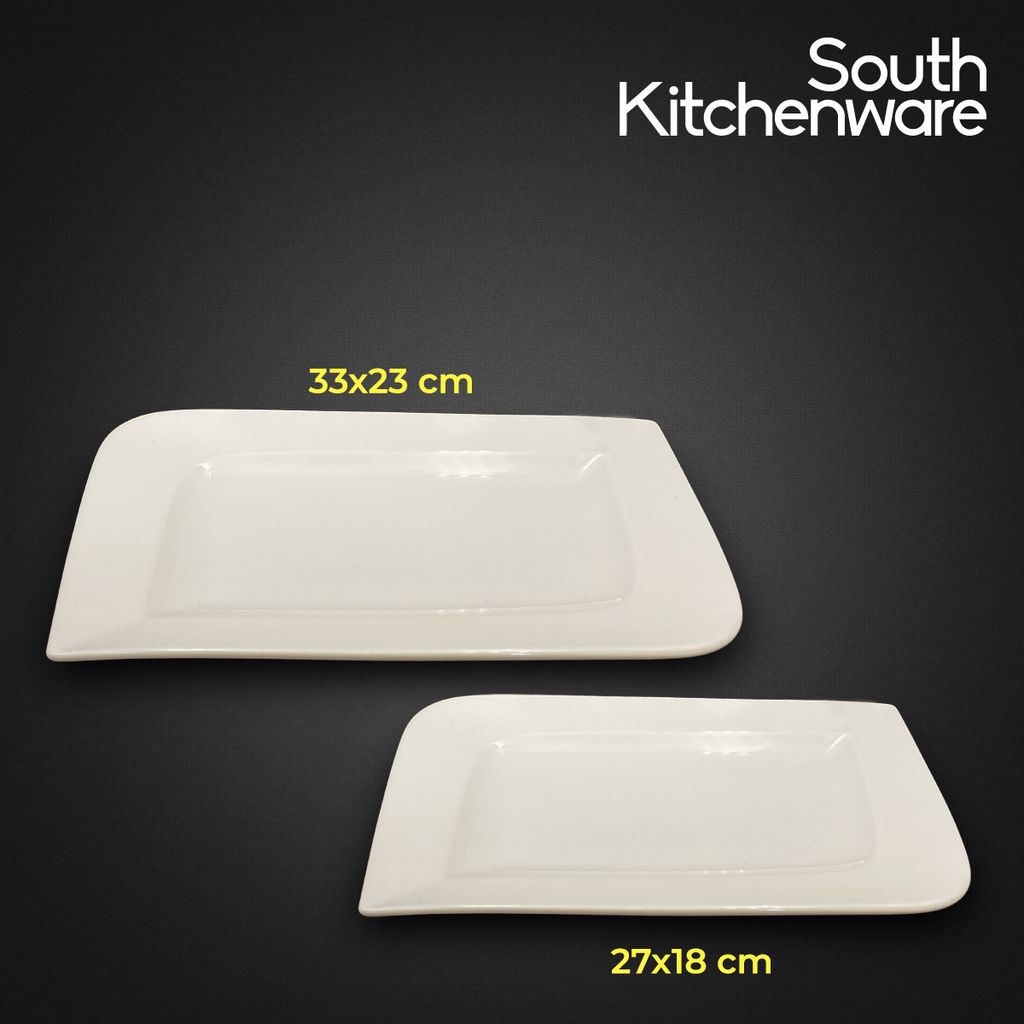  Dĩa chữ nhật 27x18cm, 33x23cm Anh Vũ Lys Trắng Ngà sứ tráng men cao cấp Minh Long 