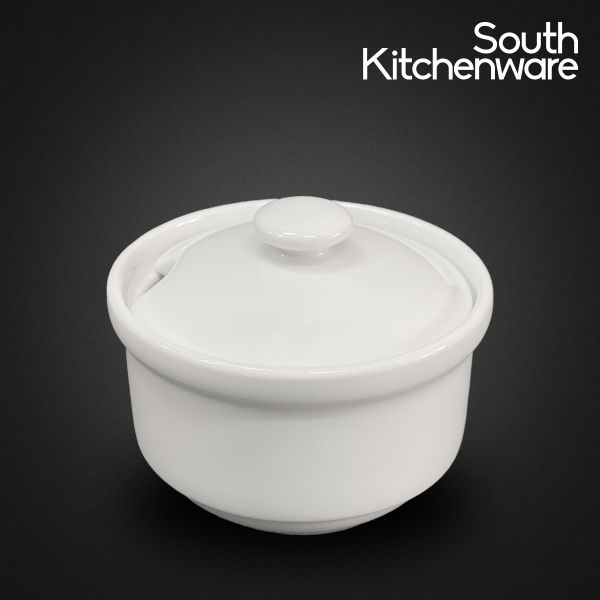 Chén đựng đường + nắp sứ tráng men cao cấp Jasmine Trắng(bộ)