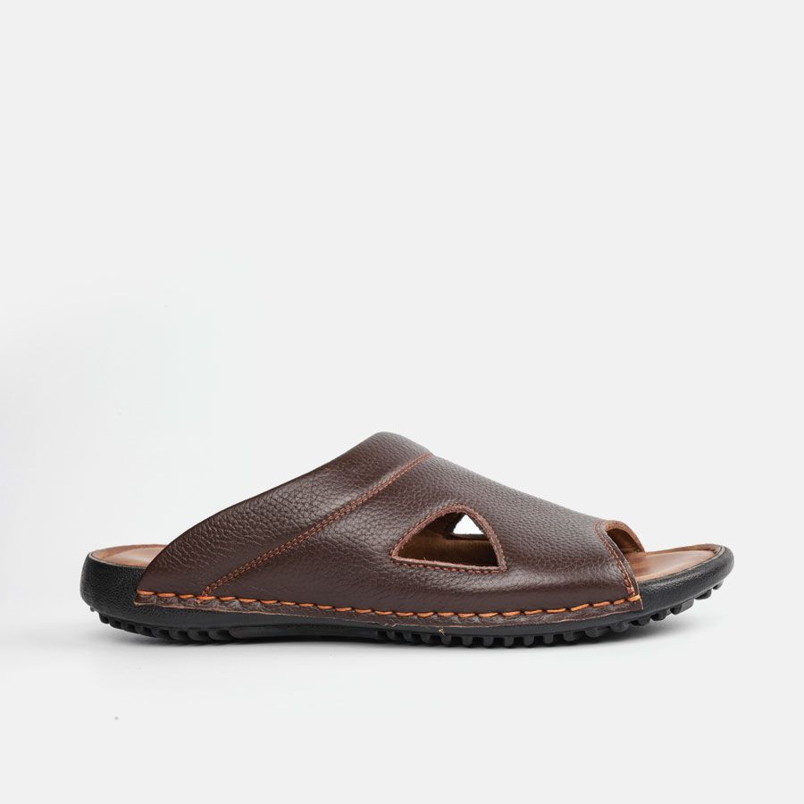 Dép nam da bò Giày Việt quai ngang, may chỉ viền nỗi đế cao su chống trơn trượt - C51.TD012