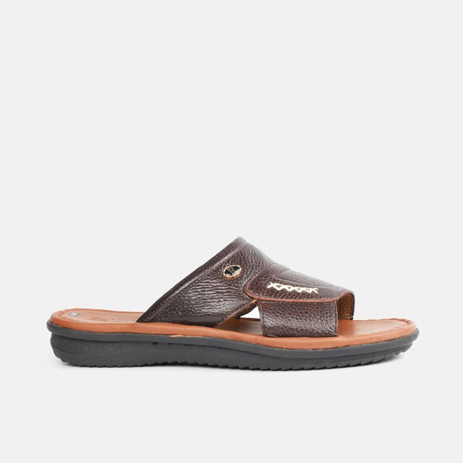 Dép nam da bò VINA THI mũi tròn đế cao su 2cm C39.TD031