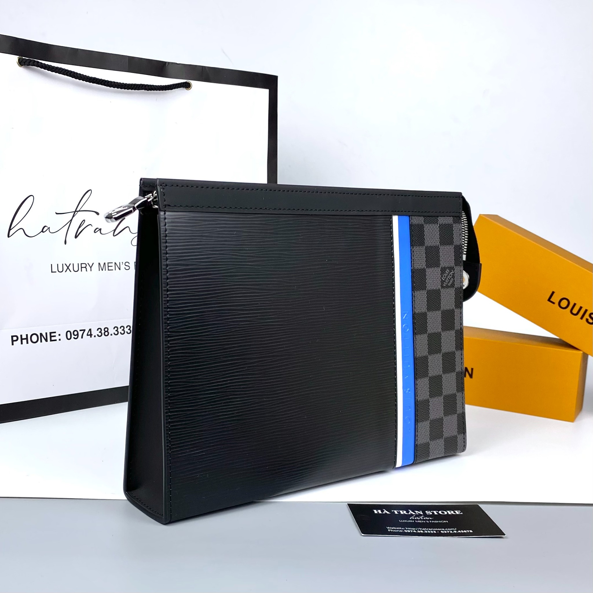 Clutch cầm tay nam Louis Vuitton Đen LV11 - LOUIS LUXURY