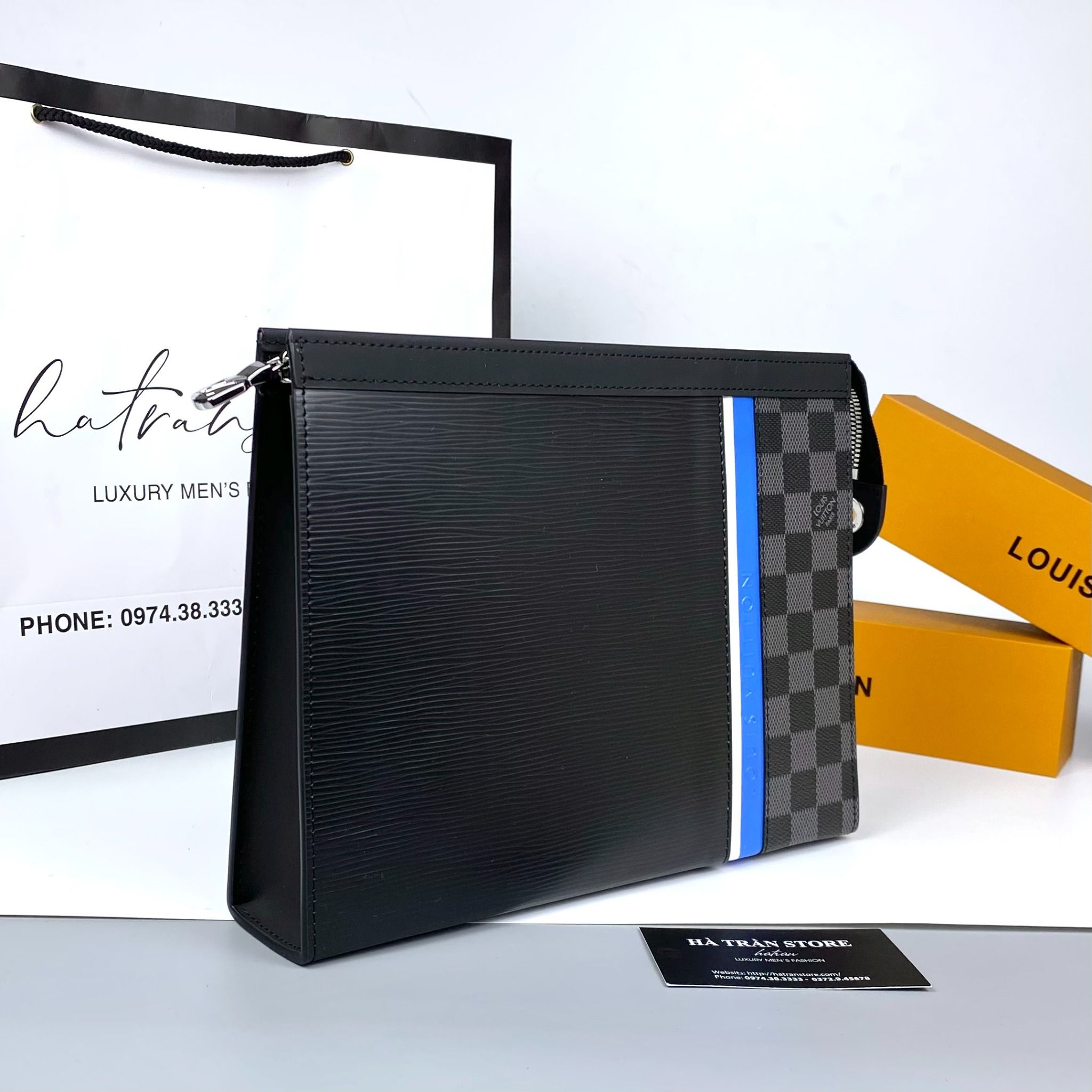 Clutch Cầm Tay Nam Louis Vuitton Vân Caro VLV15 - Hàng Hiệu Siêu Cấp