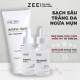  Bộ Sản Phẩm Sạch Sâu Ngừa Mụn Dưỡng Trắng Cho Da Hỗn Hợp Nhạy Cảm Amino Acid, Niacinamide, Mugwort | Zee Zee Skincare 