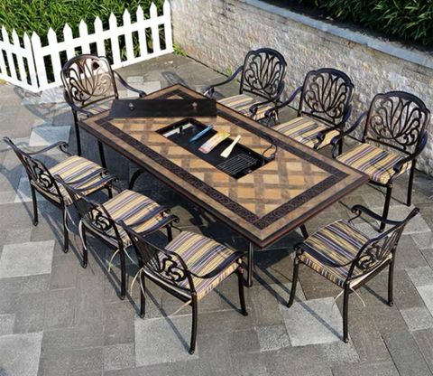 Bàn sân vườn chữ nhật mặt đá có bếp nướng  (không gồm ghế)