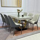 Bộ bàn ăn mặt đá Luxury + ghế Vessel