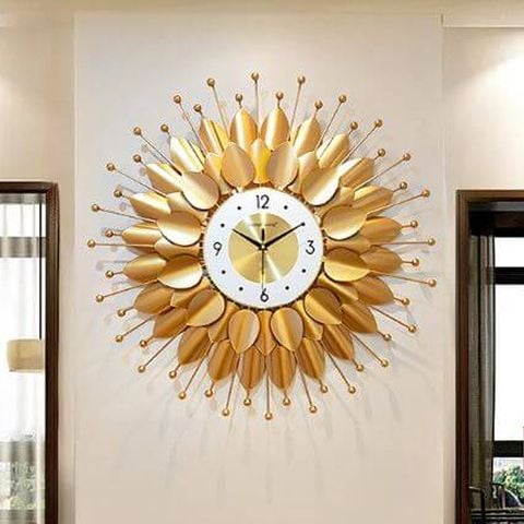 Đồng hồ trang trí lá vàng hình tròn 508