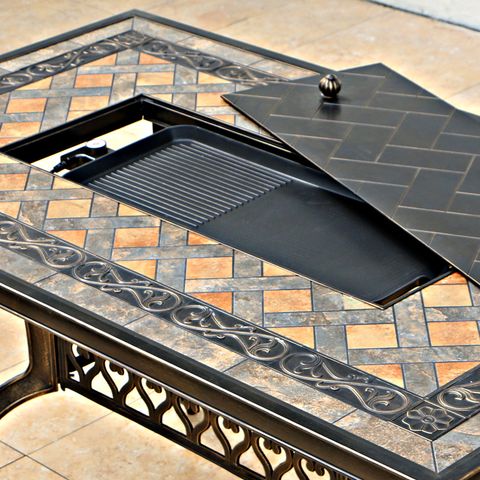 Bàn sân vườn chữ nhật mặt đá có bếp nướng  (không gồm ghế)