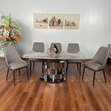 Bàn ăn inox tráng gương mặt đá Onyx (không gồm ghế)