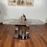 Bàn ăn inox tráng gương mặt đá Onyx (không gồm ghế)