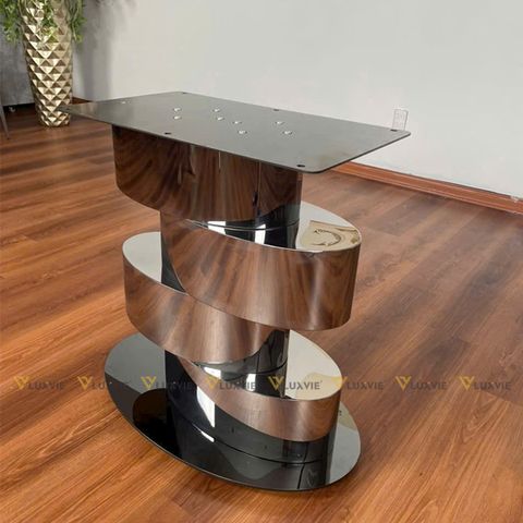 Bàn ăn inox tráng gương mặt đá Onyx (không gồm ghế)
