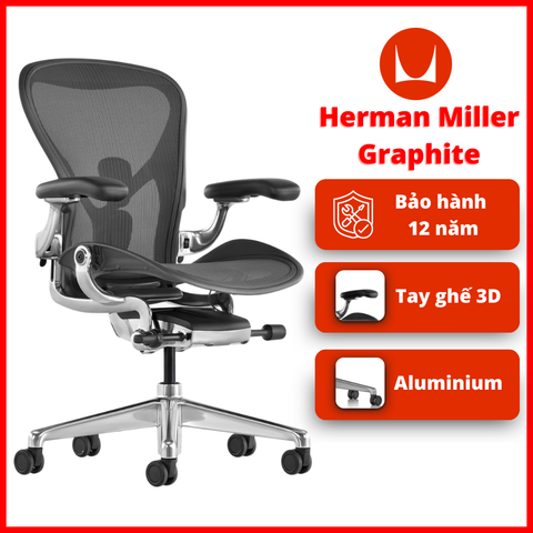 Ghế công thái học Herman Miller Aeron khung nhôm chân nhôm