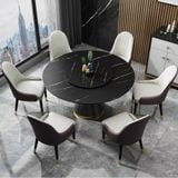 Bộ bàn ăn tròn xoay mặt đá Keisha + ghế Magaret