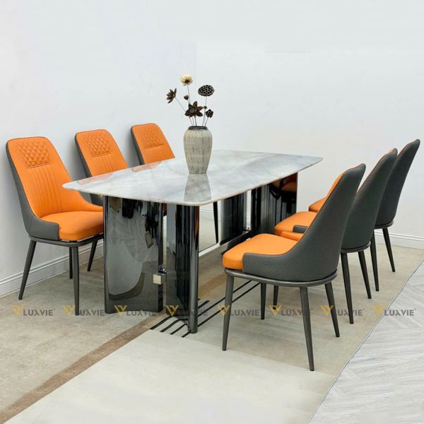 Bàn ăn inox tráng gương mặt đá Winter (không gồm ghế)